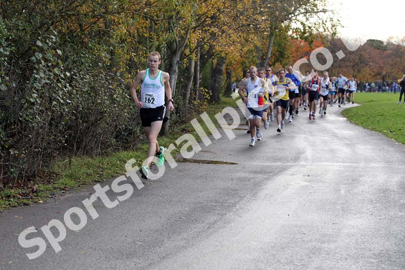 Ian Robinson (Heaton Harriers) leads the Newcastle Town Moor Marathon